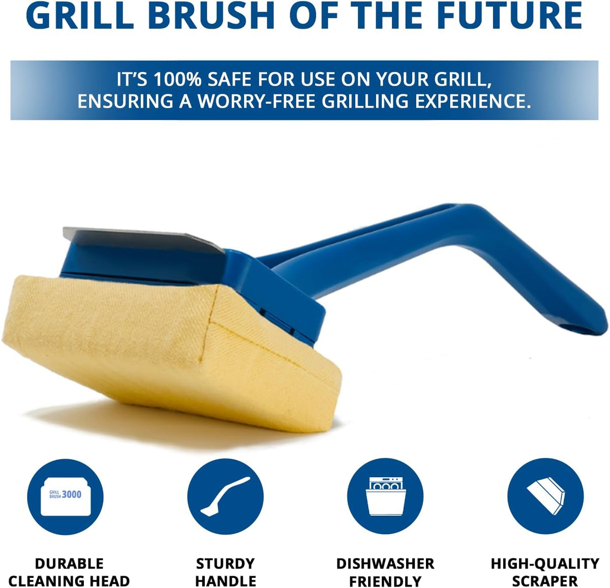 Grill Rescue BBQ Replaceable Scraper Cleaning Head, Bristle Free - Safe, Durable and Unique Scraper Tools for Cast Iron or Stainless-Steel Grates, Barbecue Cleaner (GB3000)