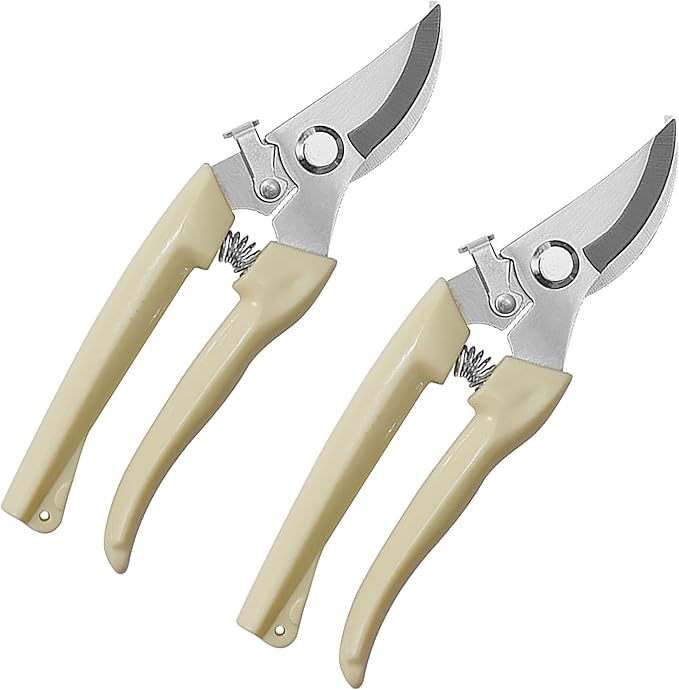 2PCS Garden Flower Shears Pruning Shears 6.9 inches Scissors Heavy Duty Plant Scissors for Cutting Flowers, Trimming Plants, Bonsai, Fruits Picking (White Handle 2pcs)