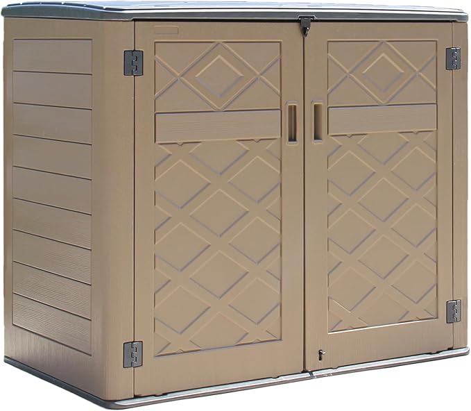 HOMSPARK Storage Shed Weather Resistance, Multi-Purpose Outdoor Storage Cabinet for Backyards and Patios, Horizontal Storage Shed for Lawnmower, Patio Accessories (Coffee, X Large - 48 cu.ft)