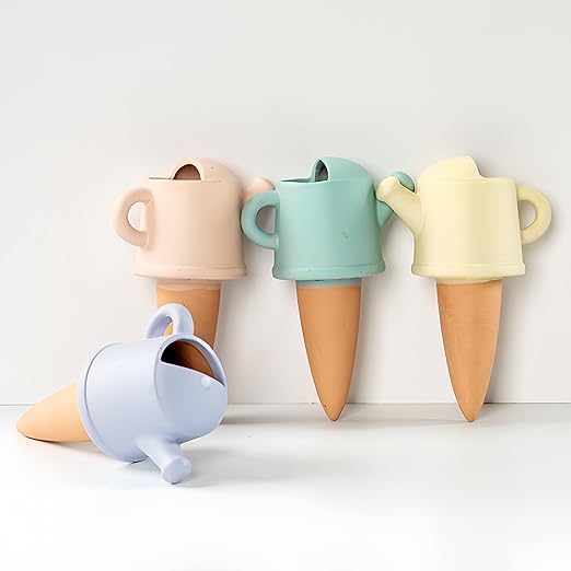 4 Pack Plant Watering Devices, Watering Can Shape Terracotta Watering Spikes, Vacation Self Watering Planter Insert, Automatic Plant Waterer for Indoor Outdoor Plants (Watering Cans)