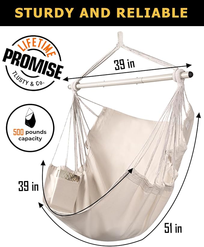 ADVOKAIR Hammock Chair Swing & Cover Set (500 lbs Max) – Hanging Rope Swing for Bedroom, Outdoor, Patio, Porch with Sturdy Steel Bar & Anti-Slip Rings + All-Weather Rain Cover for Storage Protection