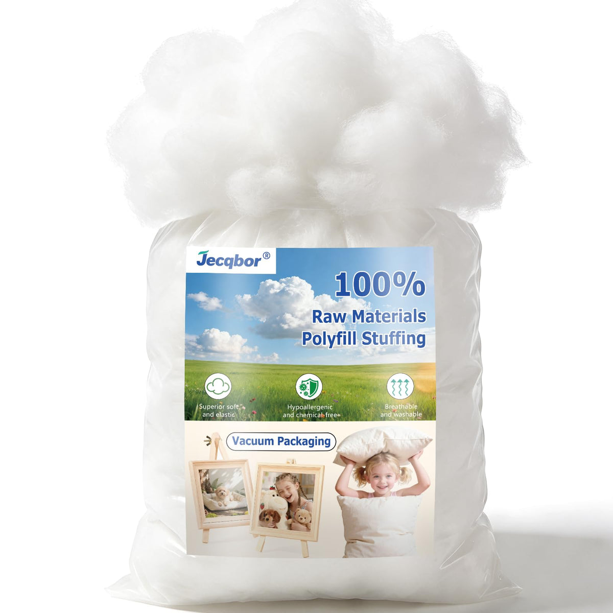 Jecqbor 4.4lbs/70.4oz Soft Polyfill Stuffing, Fluffy Pillow Stuffing Filling for Pillow, Couch Cushion, Cloud Project, Stuffed Animal, Craft, Clean Polyester Fiberfill for Crochet, Pet Bed, Plushies