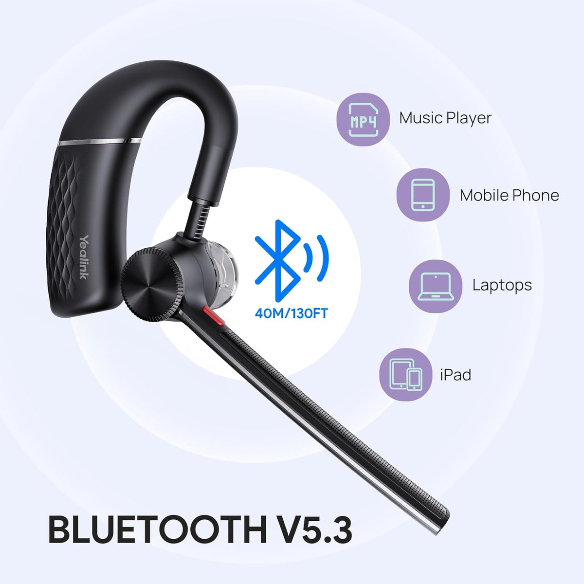 Yealink Single Ear Bluetooth Headsets BH71 Lite,Wireless Headset with Mic for Work,Bluetooth Earpiece Connect Cell Phone/Mobile/Laptops,Teams Zoom Certified,Mute Function