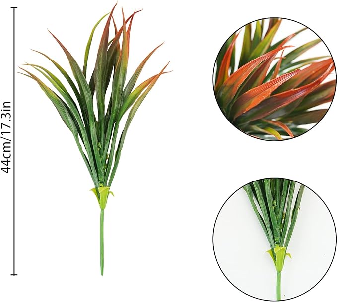 6Pcs Artificial Grass Fake Plants 17.3in Outdoor Plastic Plants UV Resistant Greenery Fake Grass for Home Window Garden Office Patio Hanging Planter Pathway Front Porch Décor Red