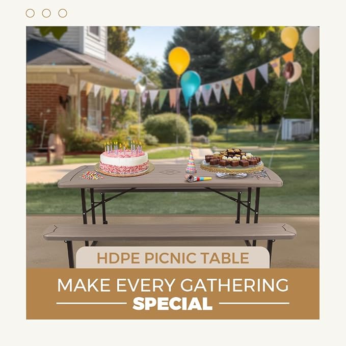 OEF Furnishings Heavy Duty Blow Molded Folding Picnic Table - Brown, Brown Frame