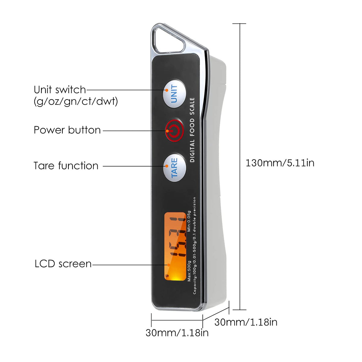 ERYUE Spoon Scale, Digital Spoon Scale Electronic Measuring Spoon Scale Household Kitchen Spoon Scale Food Scale with Tare Function Capacity 0.05g to 500g Support Unit g/oz/gn/ct/