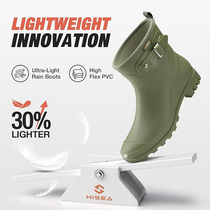 HISEA Women's Ankle Rain Boots Waterproof, Fashion Short Garden Shoes Anti-slip for Women with Comfortable Insole