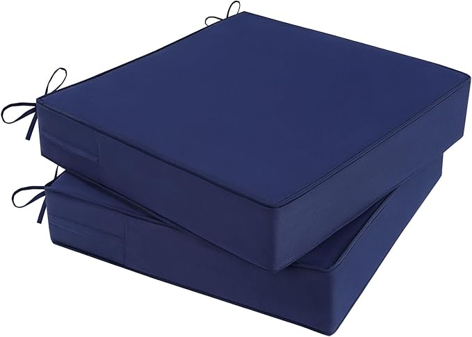 Outdoor Chair Cushions Set of 2 for Patio Furniture 19x19x4 Inch Waterproof Patio Chair Cushion 3 Year Color Fastness Square Elastic Foam Garden Sofa Couch Pads with Ties and Handle,Blue