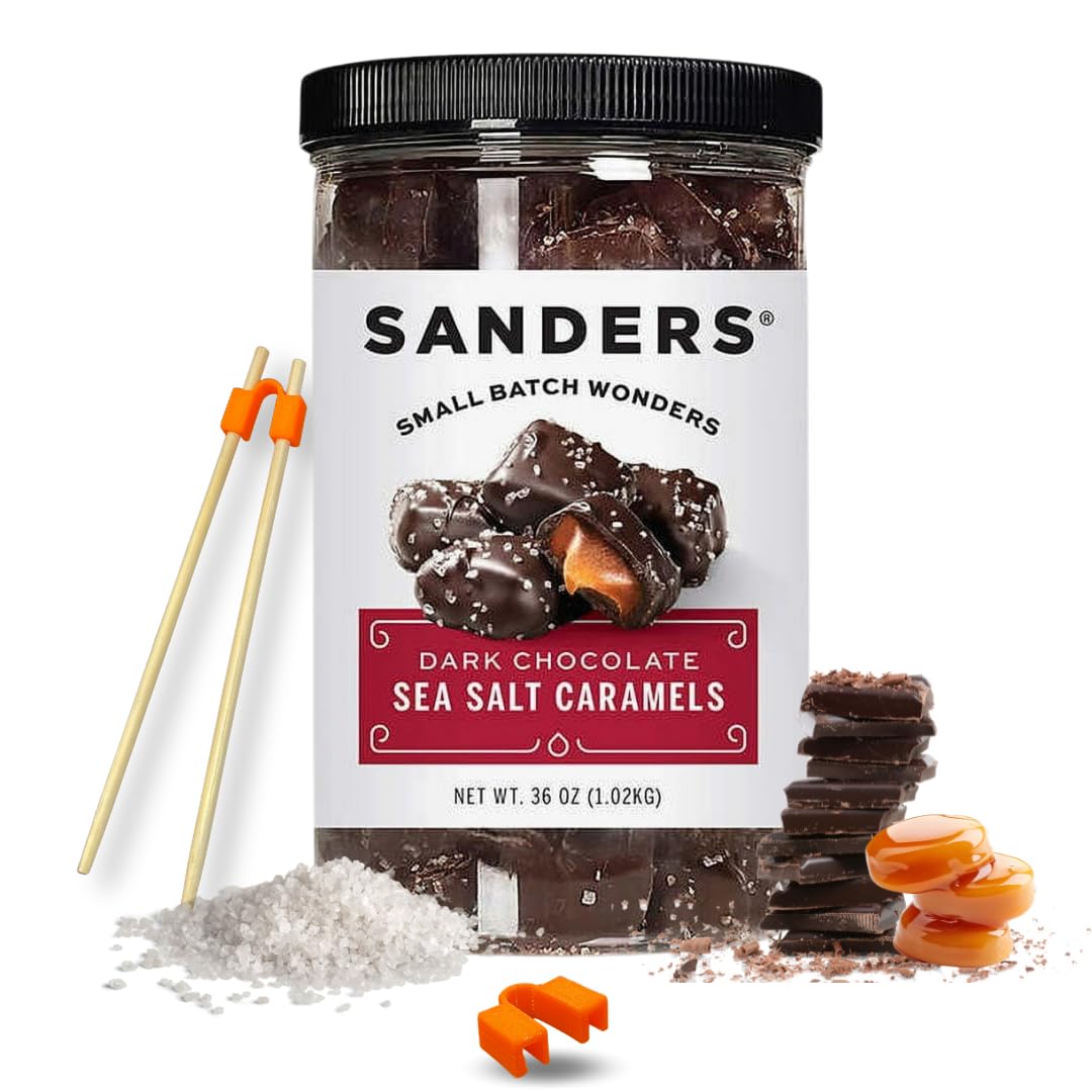 Sanders Dark Chocolate Sea Salt Caramels 36 oz (Pack of 1) - Reusable Chopstick Helpers Practice for Kids, Adult, Trainers (Color May Vary) MADE IN