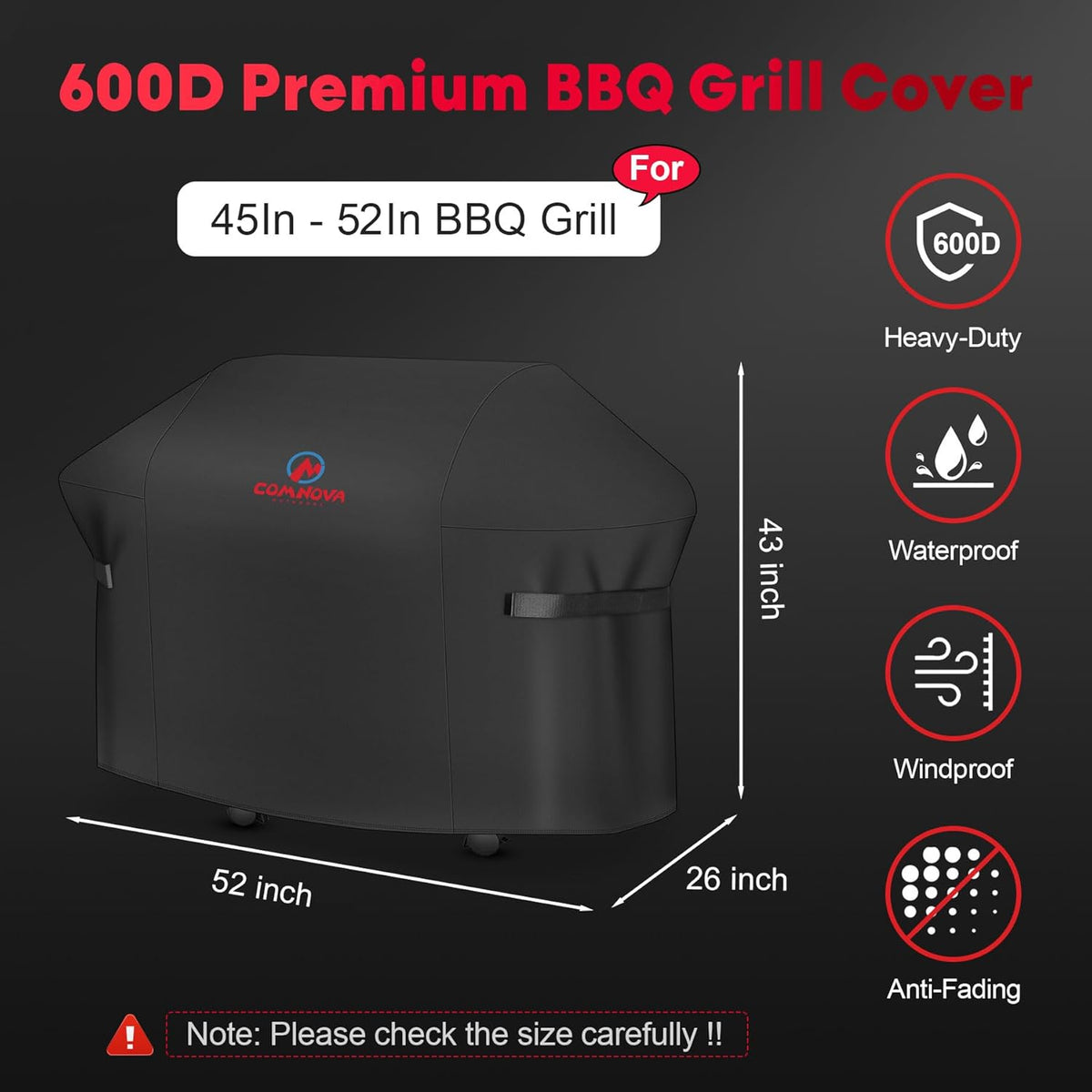 Comnova Grill Cover 52 Inch - BBQ Grill Covers for Weber Spirit 300 Series Gas Grill Heavy Duty & Waterproof, 7106 Weber Barbecue Cover for Spirit E310, Sprit E315, Spirit E330 and Spirit ii E310