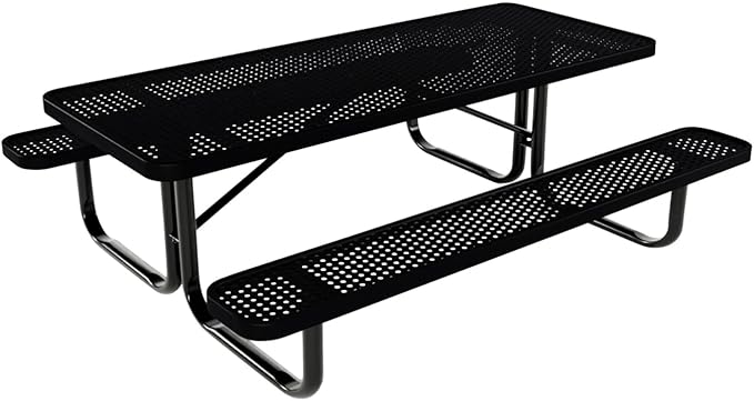 Coated Outdoor Furniture Heavy-Duty Portable Outdoor Kids Table, Punched Steel Kids Picnic Table, Commercial-Grade Picnic Table, Made in America (6ft Rectangular, Childrens, Black)