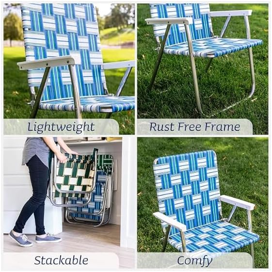 Lawn Chair USA Folding Aluminum Outdoor Patio Lawn Chair | Heavy-Duty Webbed Chairs for Camping, Sports, Beach, Yard & Tailgating | Lightweight Portable | Classic - Charleston Green with Green Arms