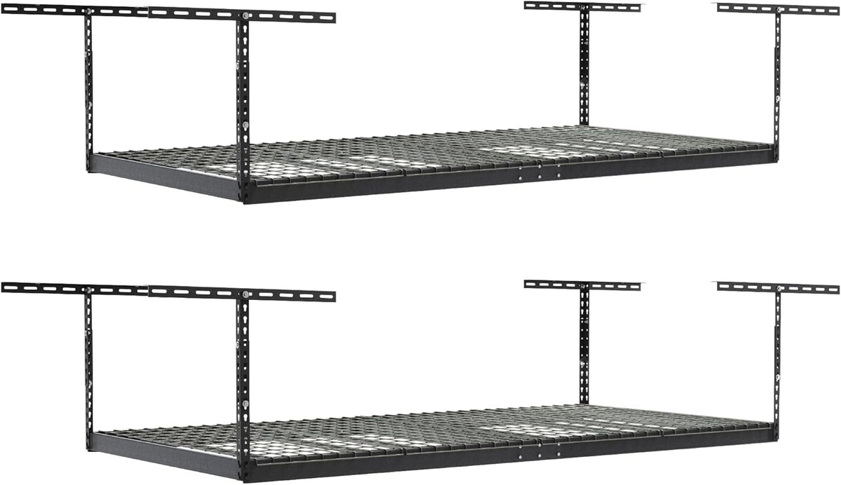 SafeRacks Heavy Duty Overhead Garage Storage Rack, 2-Pack 4x8 Hammertone, 12"-21", 600 lb Capacity, Adjustable Ceiling Mount