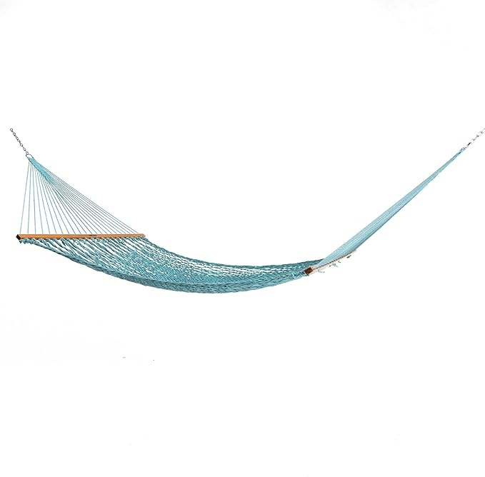 Original Pawleys Island Large Teal DURACORD Rope Hammock with Free Extension Chains & Tree Hooks, Handcrafted in The USA, Accommodates 2 People, 450 LB Weight Capacity, 13 ft. x 55 in.