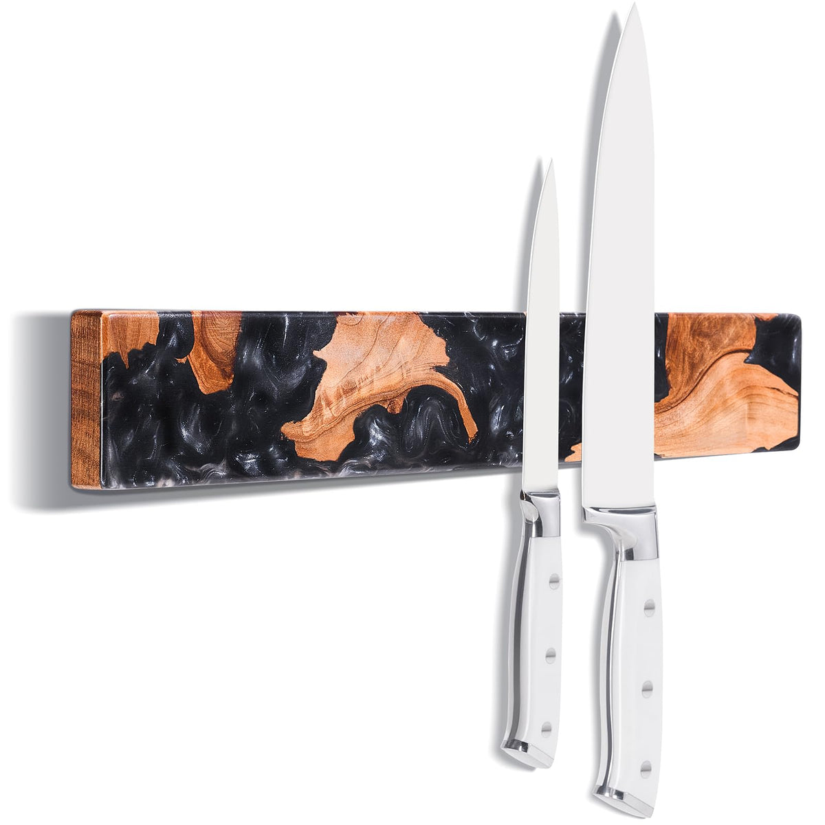 Magnetic Knife Holder for Wall, 16 Inch Burl Wood & Black Resin Strip