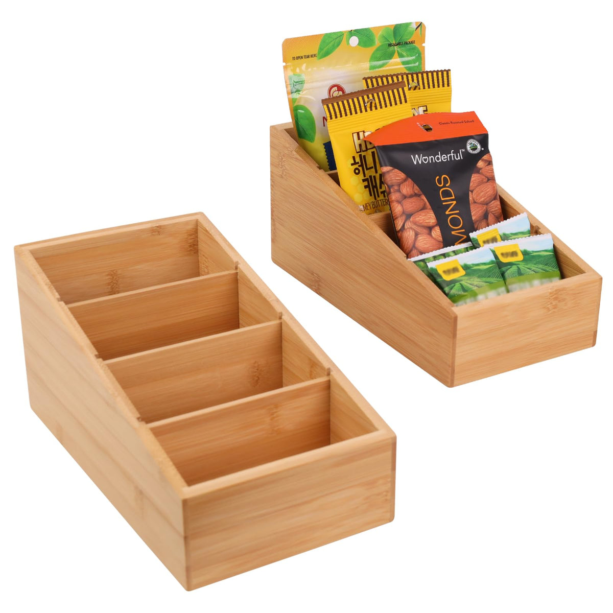 HTB 4-Section Snack Organizer with Removable Dividers for Kitchen 2 Pack