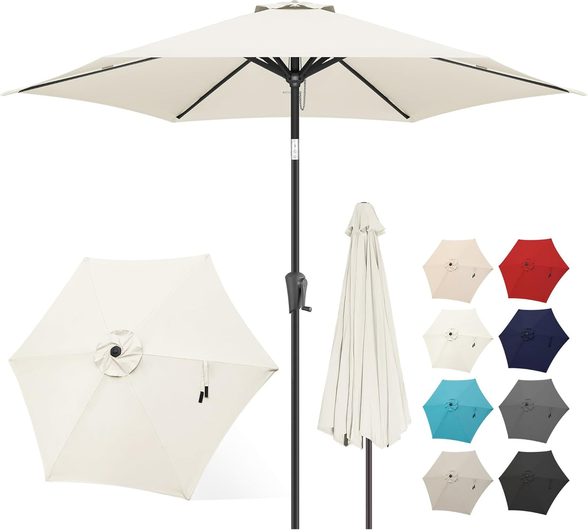 FLAME&SHADE 10ft Patio Umbrella - Outdoor Umbrella with 6 Sturdy Ribs, Push Button Tilt and Crank, UV Protection Table Market Umbrella for Pool, Porch，Garden, Deck, Backyard (Ivory)
