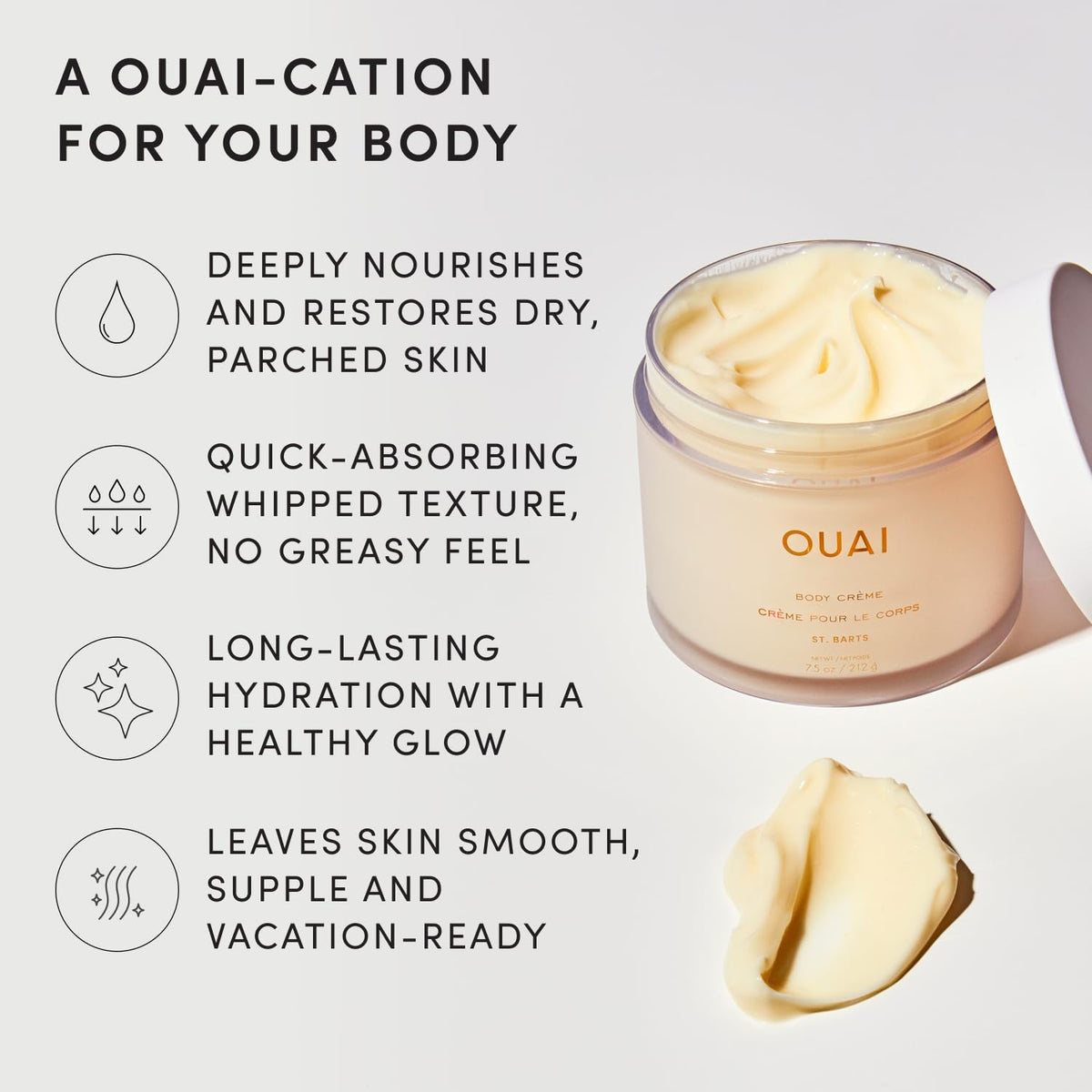OUAI Body Cream - Hydrating Whipped Body Cream - St. Barts (7.5 oz)