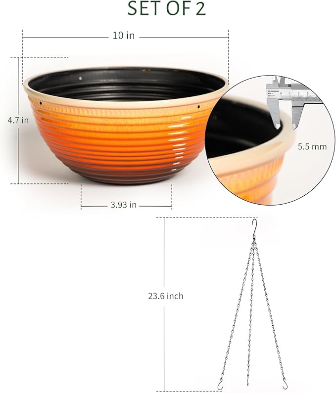 10 Inch Hanging Planter, 2 Pack Hanging Planters for Indoor Outdoor Plants Self Watering Hanging Pots with Drainage Holes for Garden Home