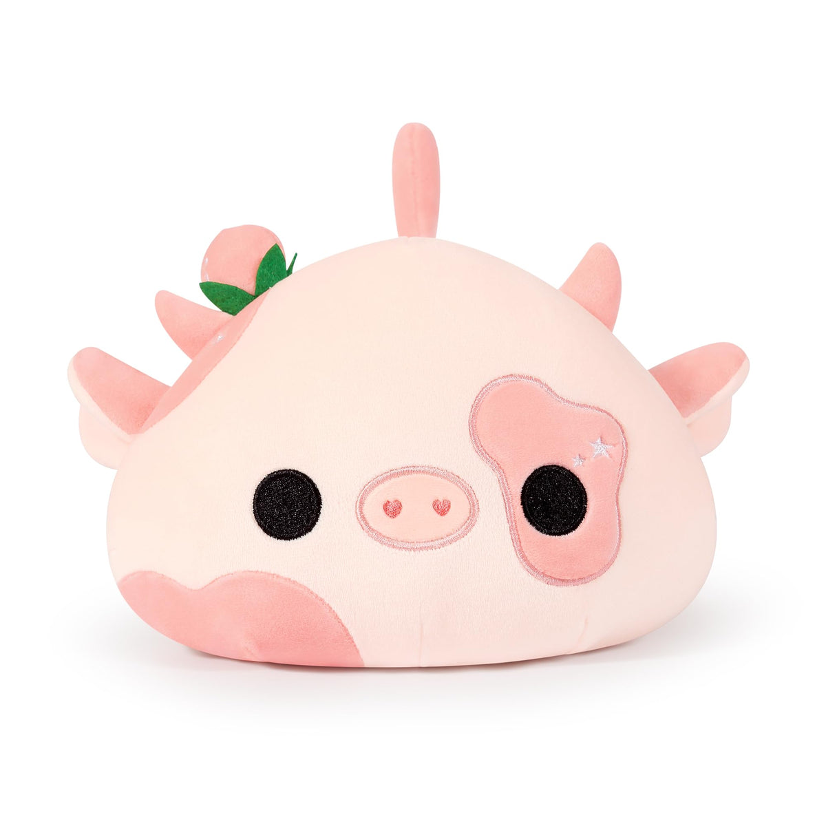 Onsoyours Cute Cow Plushie, Soft Stuffed Peach Cow Squishy Plush Animal Toy Flower Cow Pillow for Kids (Peach Cow, 12")