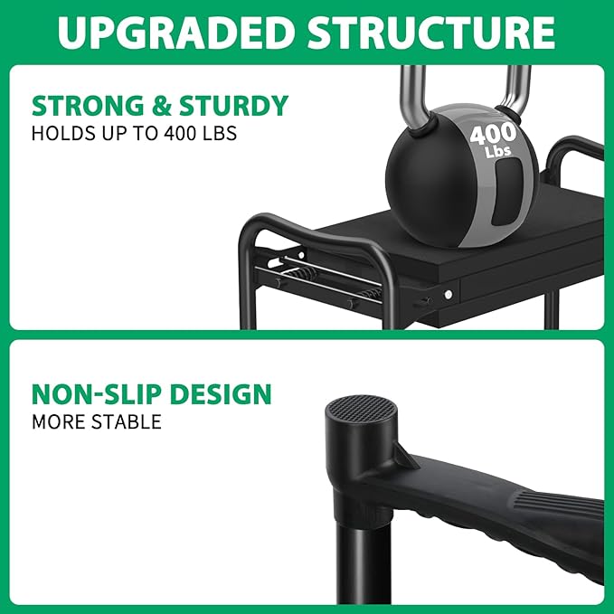 TomCare Garden Kneeler and Seat 10.64” Wider Larger Soft Kneeling Pad Garden Bench with 2 Large Tool Pouches Heavy Duty Garden Stool Foldable Tools Gardening Gifts for Women Men Gardeners,Black