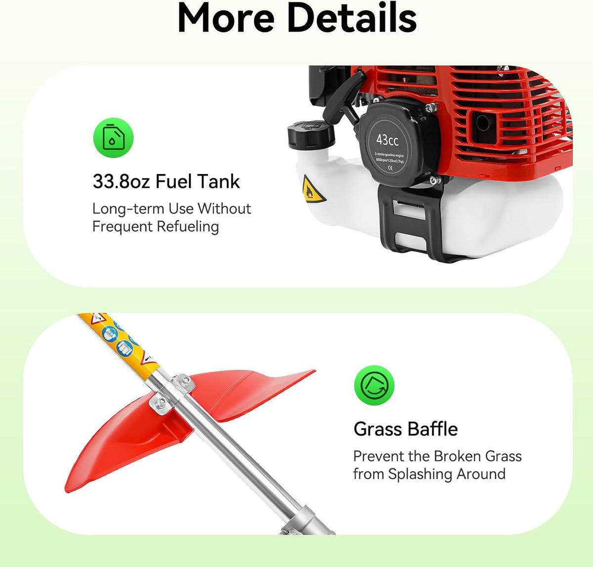 2 Stroke 43cc Gasoline Weed Trimmer Brush Cutter Lawn Edger Grass Weed Eater, Gas Weed Trimmer Gas Weedeaters Grass Trimmer Cordless Gasoline Power w/ 2 Blade Heads