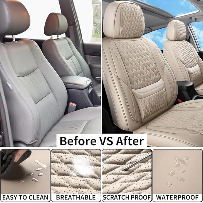 Car Seat Covers Full Set Custom Fit for Chevrolet/Chevy Cruze 2011-2019 - Premium Faux Leather with Lumbar Support | Breathable, Waterproof, Anti-Slip, Durable (Beige,Full Set)