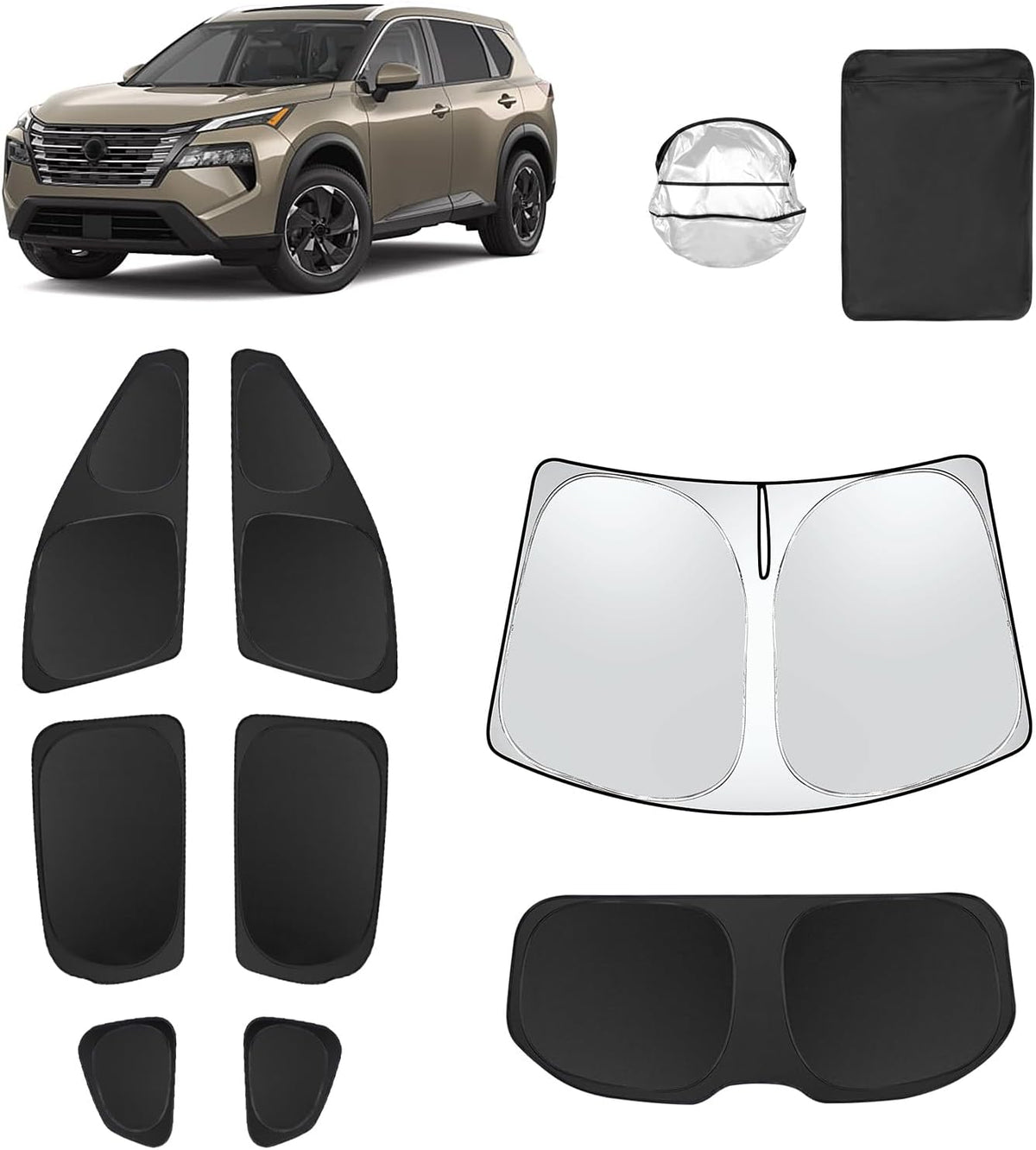 8pcs Car Window Shades for Nissan Rogue 2021-2024 2025(NOT Rogue Sport) Accessories,Windshield Side Rear Full Sunshade,Sun Visor UV Blocking, Privacy Protection and Blackout for Camping Outdoor