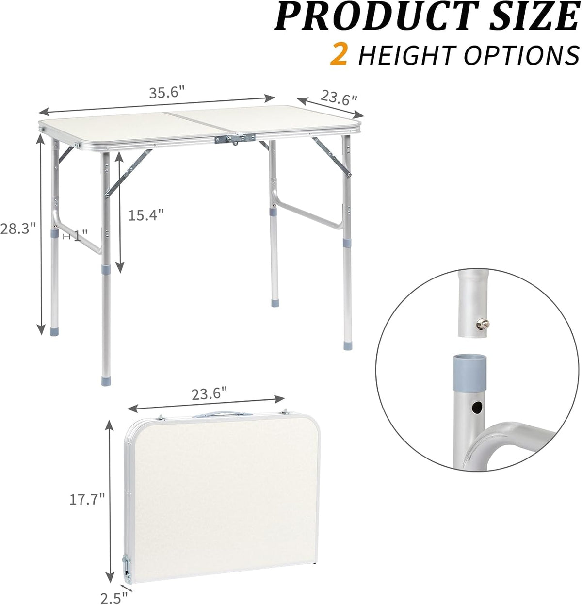 Outvita 3ft Portable Folding Camping Table, Outdoor Waterproof Adjustable Height Table, Aluminum Lightweight Suitcase Foldable Table for Picnic BBQ Beach Dining