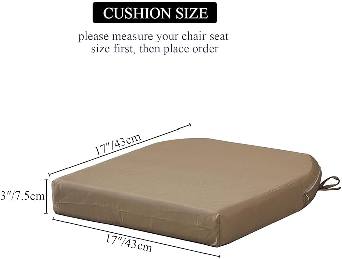17 x 17 Inch Outdoor Seat Cushions for Patio Furniture with Non Slip and Ties Waterproof & UV Resistant Round Corner Outdoor Chair Cushions Replacement Set of 2, Khaki