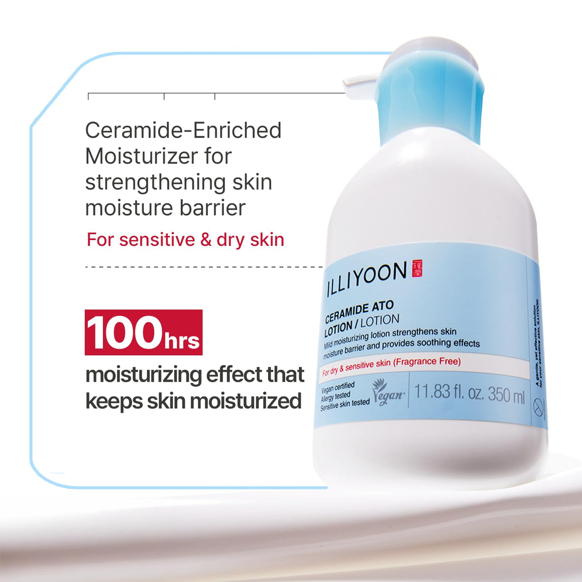 Illiyoon Ceramide Ato Lotion | Lightweight Moisturizer for Dry & Sensitive Skin, Barrier Repair for Face & Body, Mild for Babies, Vegan Certified, Korean Skin Care, 11.83 fl.oz.