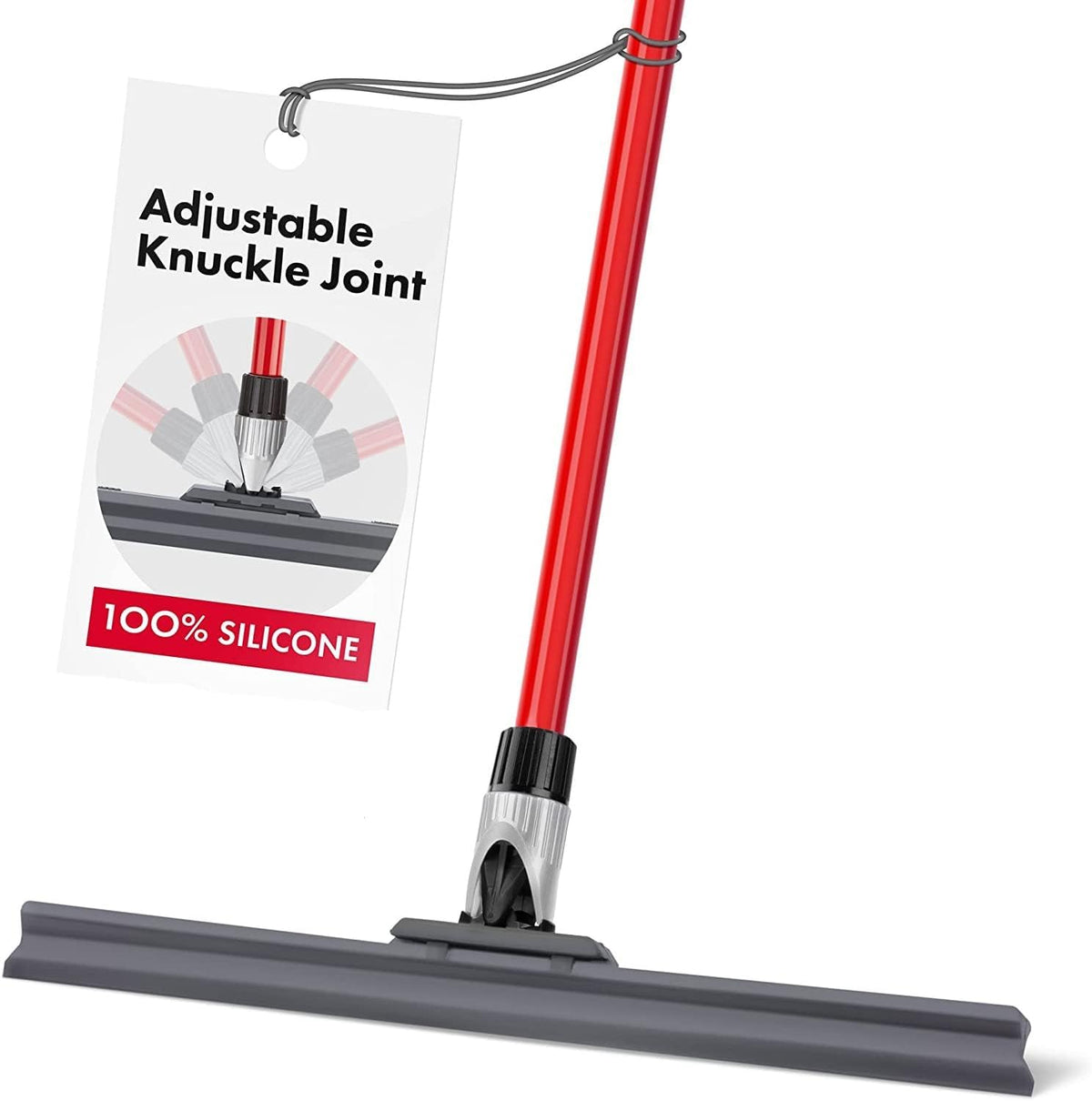 Heavy Duty Floor Squeegee for Concrete and Tile Floor - Silicone Squeegee Broom Floor Scrubber - Large Single Cast Rubber Blade Aluminum Long Handle 360° Swivel Joint - Garage Shower Window Cleaning