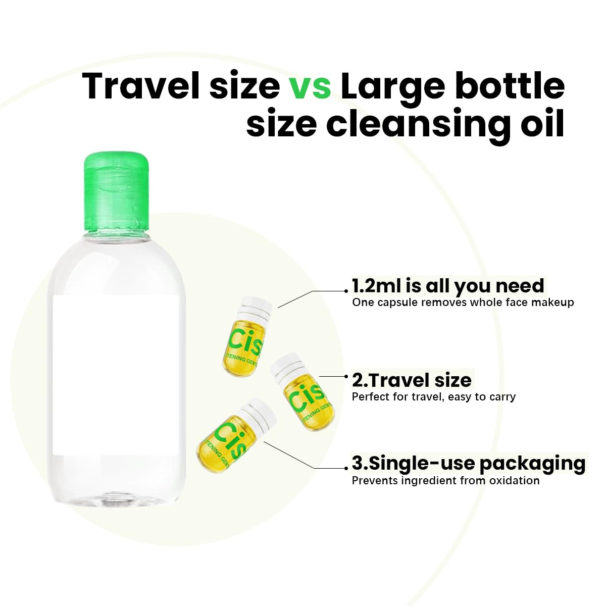 CISTTO Natural Cleansing Oil – mini portable makeup remover oil, Nourishing and Gentle for Sensitive Skin and All Skin Types, Travel-Friendly, 2ml x 20 Capsules