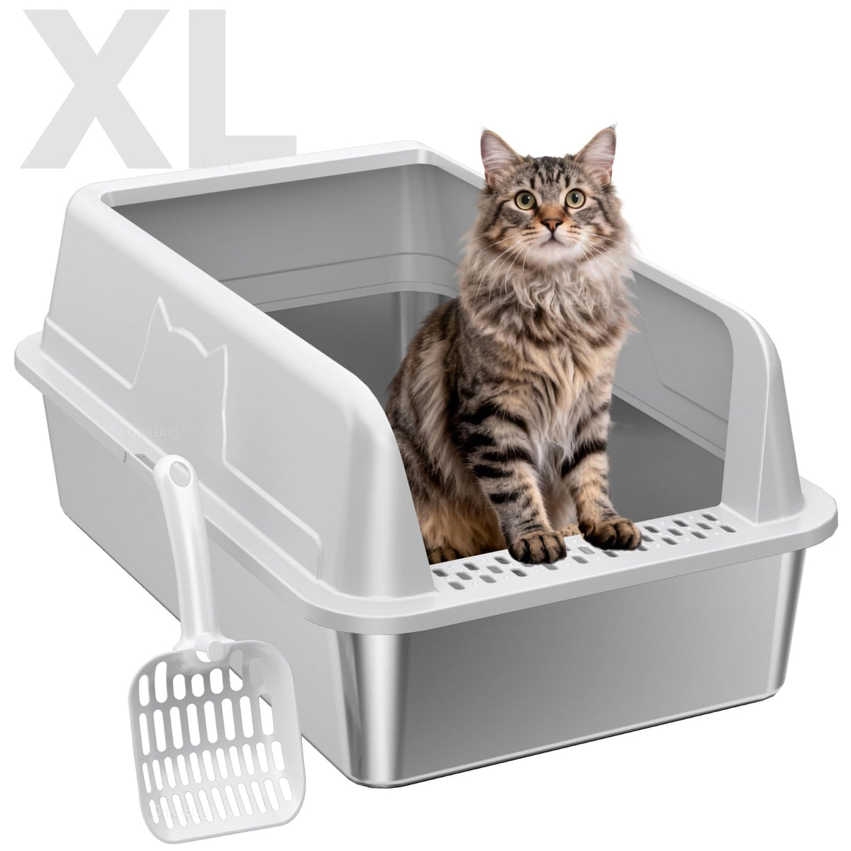 OneBug High-Sided Stainless Steel XL Cat Litter Box for Cats