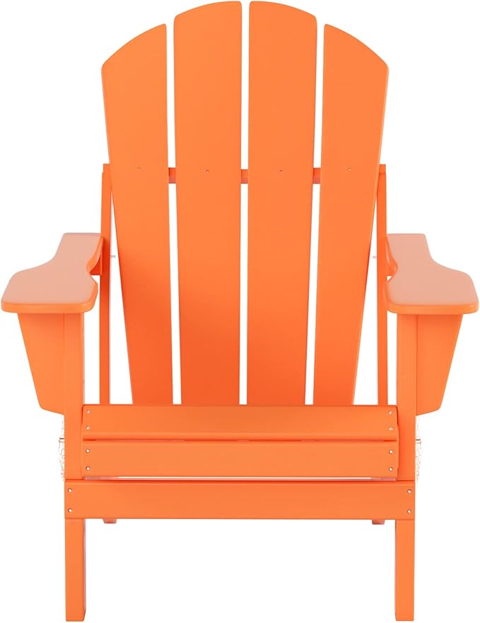 WO Home Furniture Adirondack Chair Table Set of 2 PCS Outdoor Folding Chair w Side Table Weather/UV Resistant for Lawn, Garden, Bon Fire, Balcony (Orange)