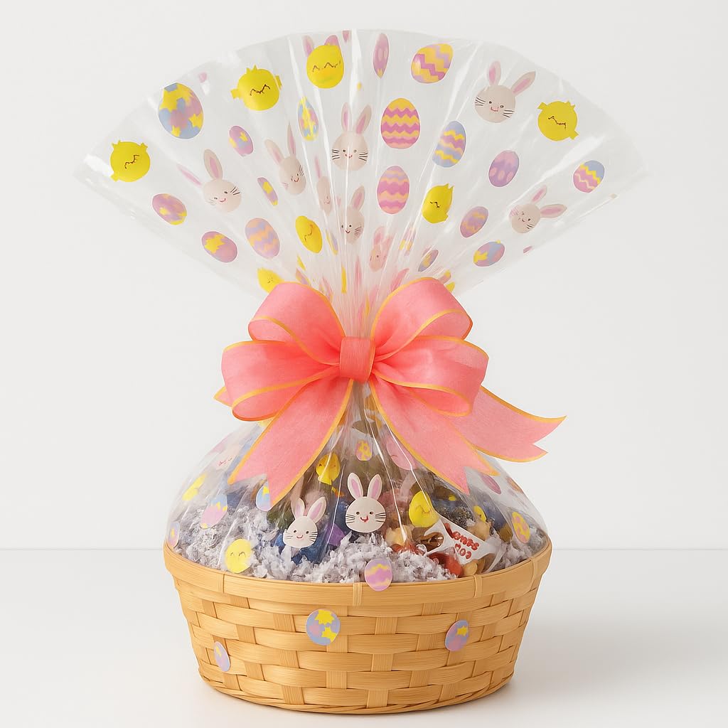 Easter Basket with Chocolate, Candy & Snacks - 10 Inch Easter Wrapped Gift Basket - Spring Holiday Treats for Family, Friends & Coworkers (Premium)