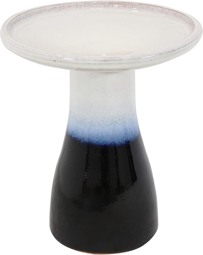 Sunnydaze 21" H Ceramic Bird Bath for Outside - Hand-Painted Outdoor Bird Bath Bowl, UV/Frost-Resistant Finish - Twilight - Classic Pedestal
