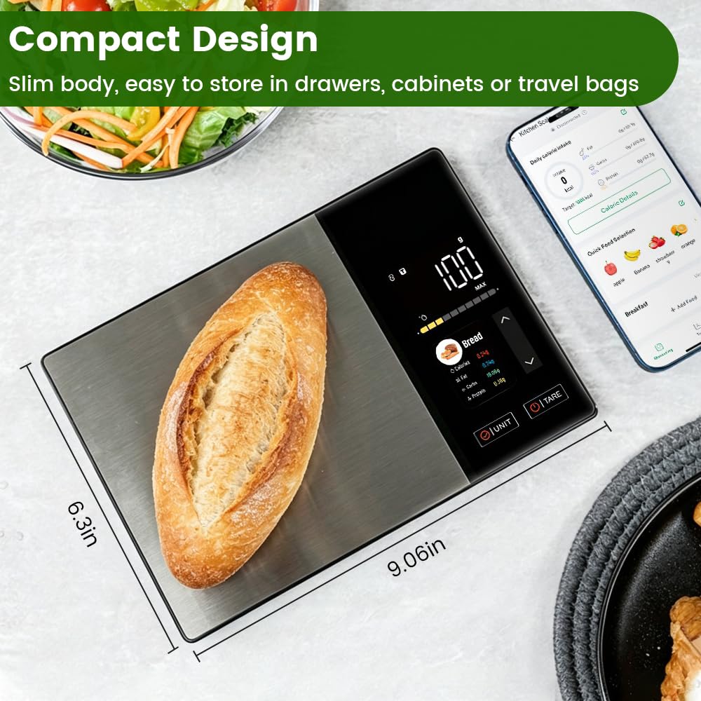 Dexmary Smart Food Scale with Nutritional Calculator, Free App for 999+ Foods, Supports Offline Functionality, Calorie Scale, Nutrition Scale with 50 Food Preload, Black