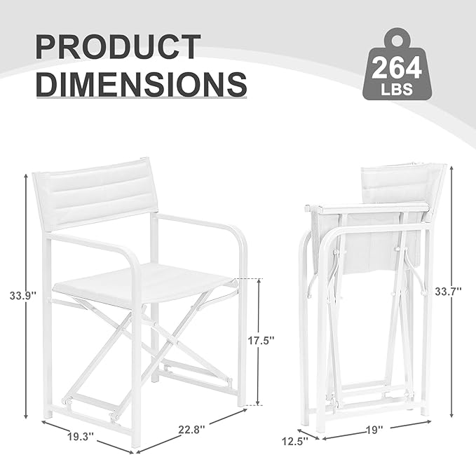 Aoodor Patio 34" Director's Chairs Set of 4, Outdoor Portable Bar Height Seating with Folding Aluminum Frame, 225 lbs Capacity, Perfect for Camping, Fishing, Picnic