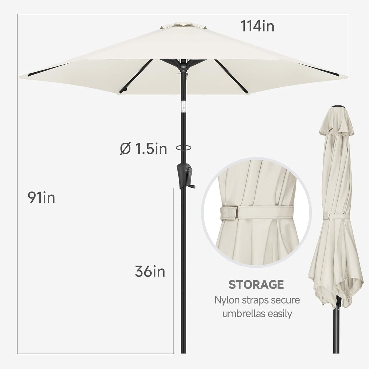FLAME&SHADE 10ft Patio Umbrella - Outdoor Umbrella with 6 Sturdy Ribs, Push Button Tilt and Crank, UV Protection Table Market Umbrella for Pool, Porch，Garden, Deck, Backyard (Ivory)