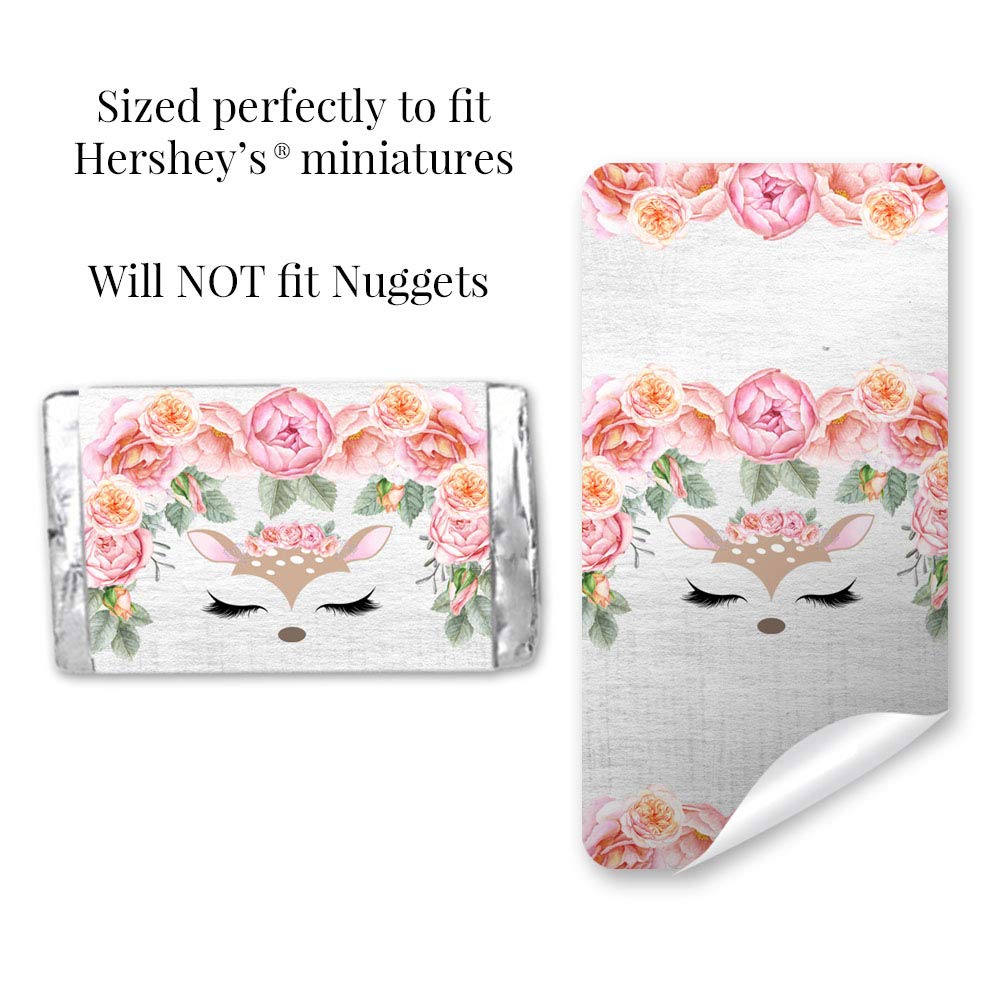 Oh Deer Woodland & Watercolor Floral Themed Birthday Party Mini Chocolate Candy Bar Sticker Wrappers for Kids, 45 1.4" x 2.6" Wrap Around Labels by