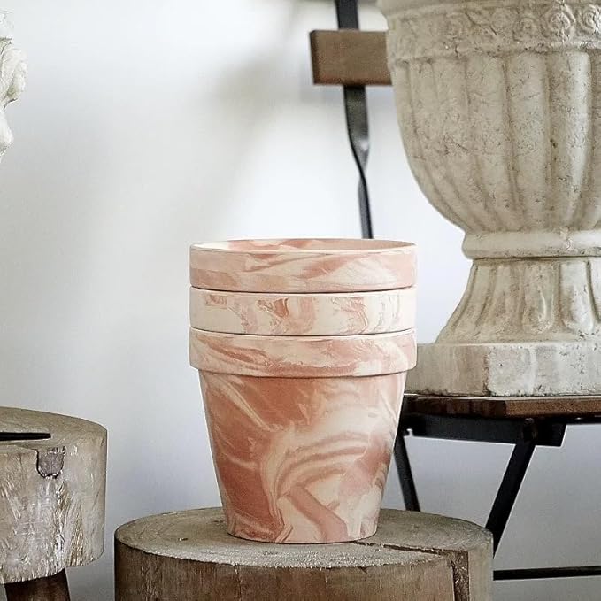 Random Mood Macchiato Terracotta Plant Pots – Handmade 6-Inch Clay Ceramic Flower Pots with Drainage Holes, Set of 3 – Ideal for Indoor & Outdoor Orchids