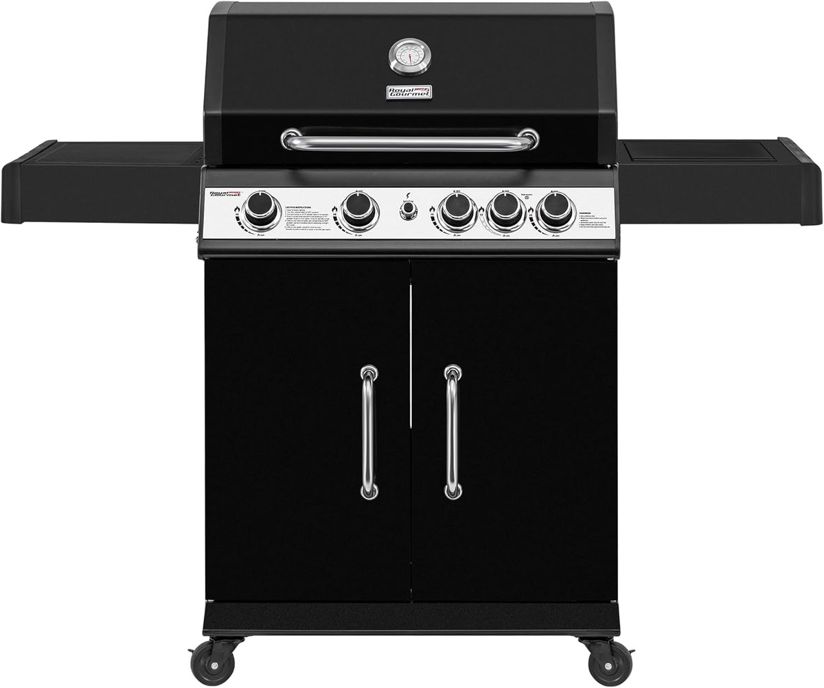 Royal Gourmet SG5003H 4 Burner Propane Gas Grill with Side Burner & Warming Rack, Cabinet Style Gas Grill with 49,000 BTUs Output for Outdoor Patio Garden Backyard Cooking, Black