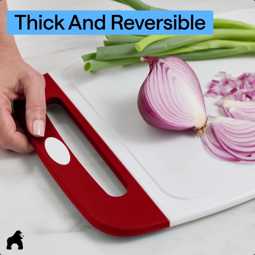 GORILLA GRIP BPA-Free Reversible Kitchen Cutting Board, Set of 3, Red