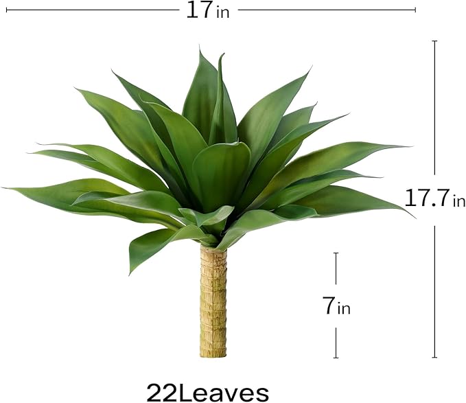 Artificial Plants Outdoor,UV-Resistant Fake Agave Succulent Plant 17 Inch Small Size Faux Succulents Stems for Indoor Realistic & Natural Home Decor Plants for Office Housewarming