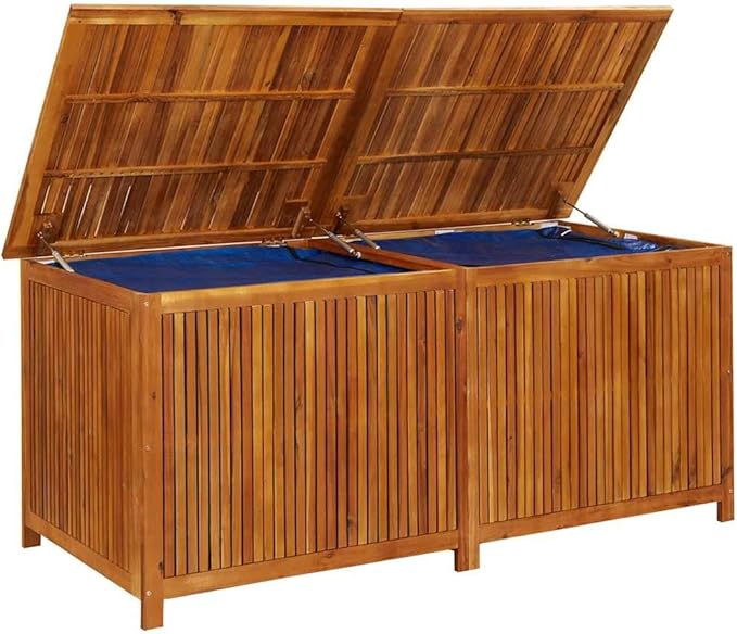 vidaXL Outdoor Storage Box, [Load Capacity Gallon] Deck Box with Gas-Lift Lid, Storage Chest with Water-Resistant Zippered Bag Inside, 68.9''x31.5''x29.5'', Solid Acacia Wood