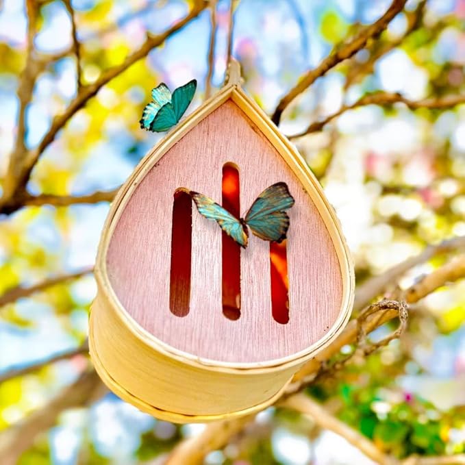 Pollinating Palace-Wooden Hanging Butterfly House, Natural Habitat to Attract Butterflies to Your Garden and Yard