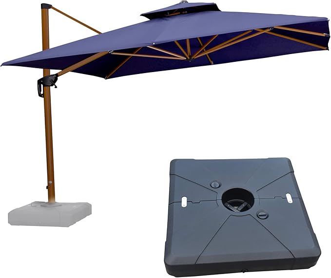 PURPLE LEAF 11ft Patio Umbrella with Base Outdoor Square Umbrellas Large Cantilever Umbrella Windproof Offset Umbrellas Heavy Duty Sun Umbrella for Garden Deck Pool Patio, Navy Blue