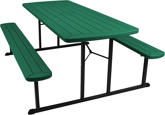 OEF Furnishings Heavy Duty Blow Molded Folding Picnic Table - Green, Black Frame
