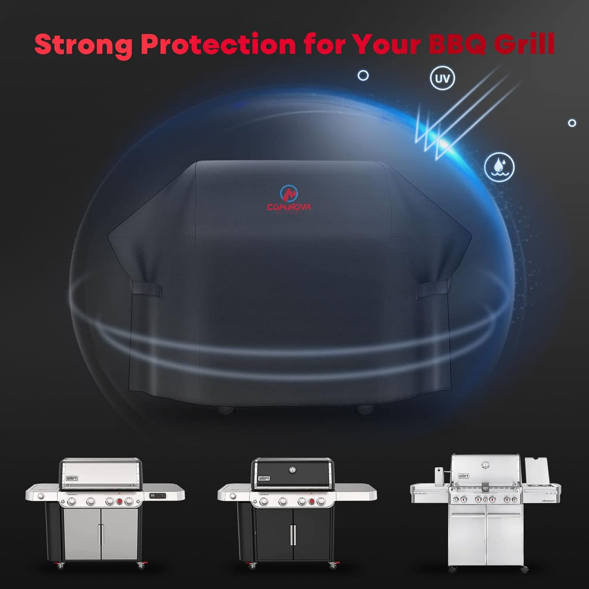 Comnova Grill Cover 75 Inch, 7109 BBQ Cover for Weber Summit 600 Series 6 Burner Grills, 600D Heavy Duty & Waterproof Barbeque Cover for Weber, Char-Broil, Monument, Brinkmann, Dyna-glo, and Nexgrill